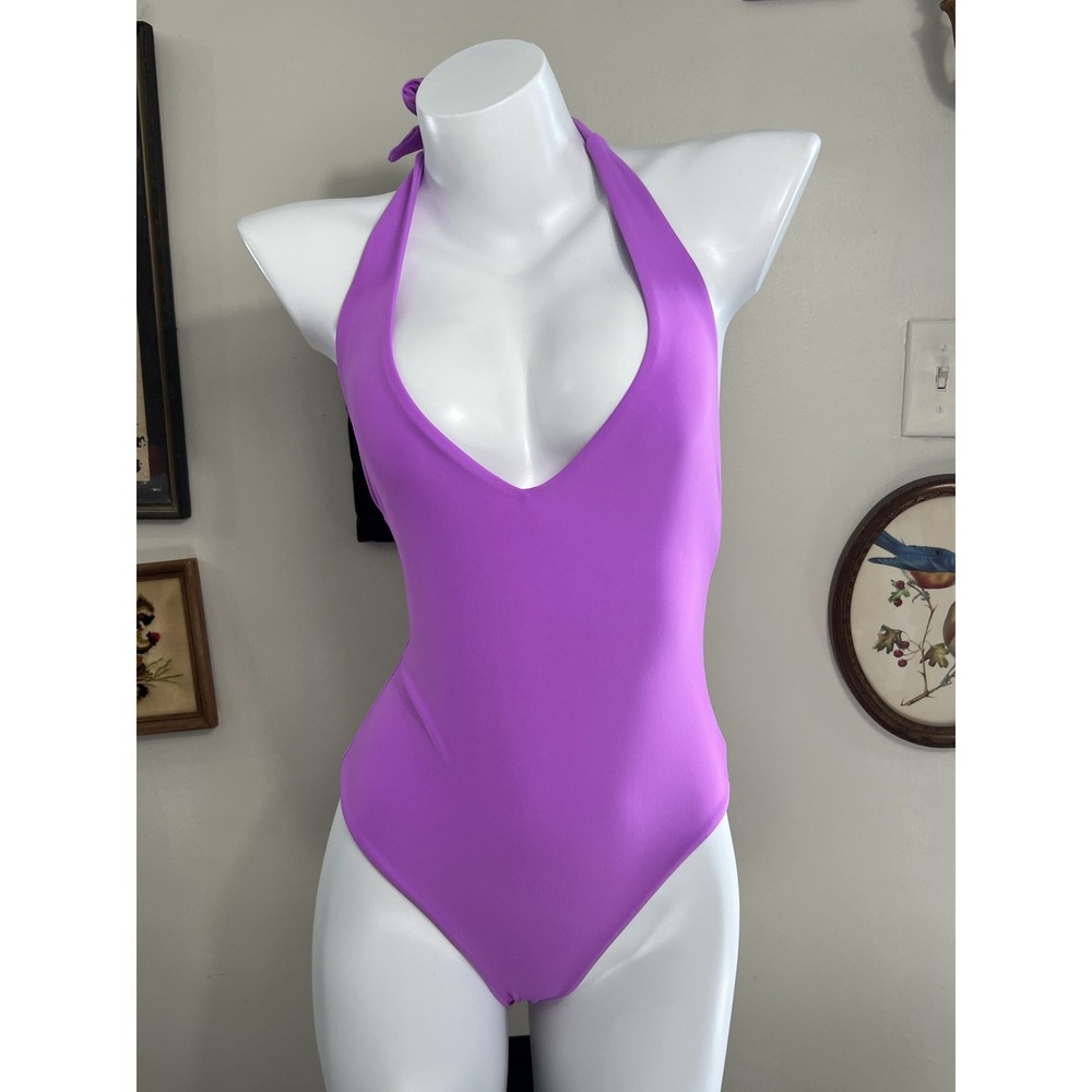Veronica Beard Purple Halter One-Piece Swimsuit Size S